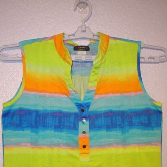 Cocomo STRETCH Jersey Size S M BLOUSE Tunic Top OMBRE Sleeveless V-NECK Colorful - Picture 2 of 8